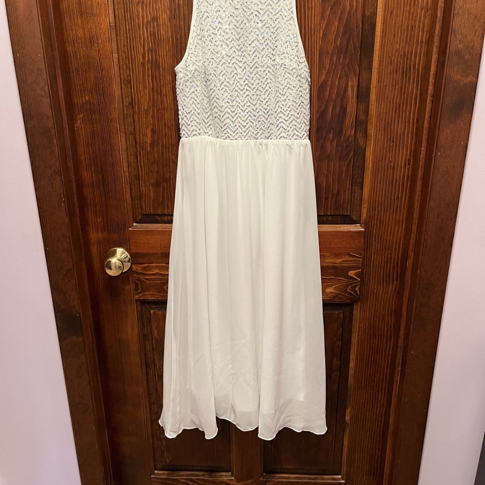 White and silver sequin dress from Lulus